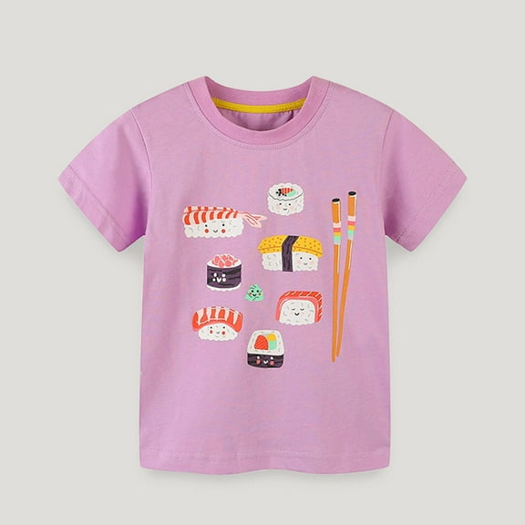 Tdoqot Toddler Girls Graphic T Shirts- Short Sleeve Crewneck Cotton Fashion Kids Summer Tops Purple Size 4T