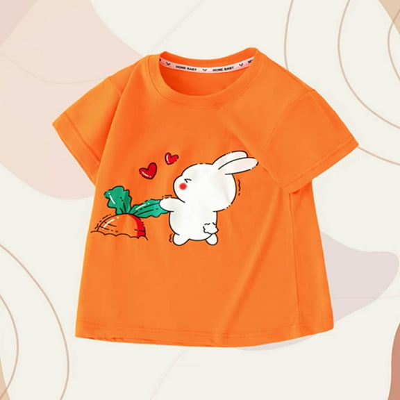 Tdoqot Toddler Girls Graphic T Shirts- Short Sleeve Cute Soft Cotton Kids Summer Tops Orange Size 2-6 T