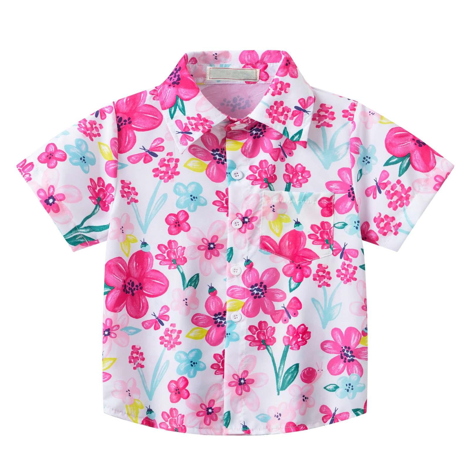 【pink hawaii】 Tdoqot Toddler Girls Hawaiian Shirts- Floral Summer Casual Button