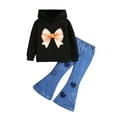 thumbnail image 1 of Tdoqot Toddler Girls Outfit Sets- Cotton Long Sleeve Casual Cute Hoodie and Flare Jeans Kids Spring Clothes Black Size 2 T, 1 of 6