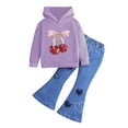 thumbnail image 1 of Tdoqot Toddler Girls Outfit Sets- Long Sleeve Casual Cotton Cute Hoodie and Flare Jeans Kids Spring Clothes Purple Size 5 T, 1 of 6