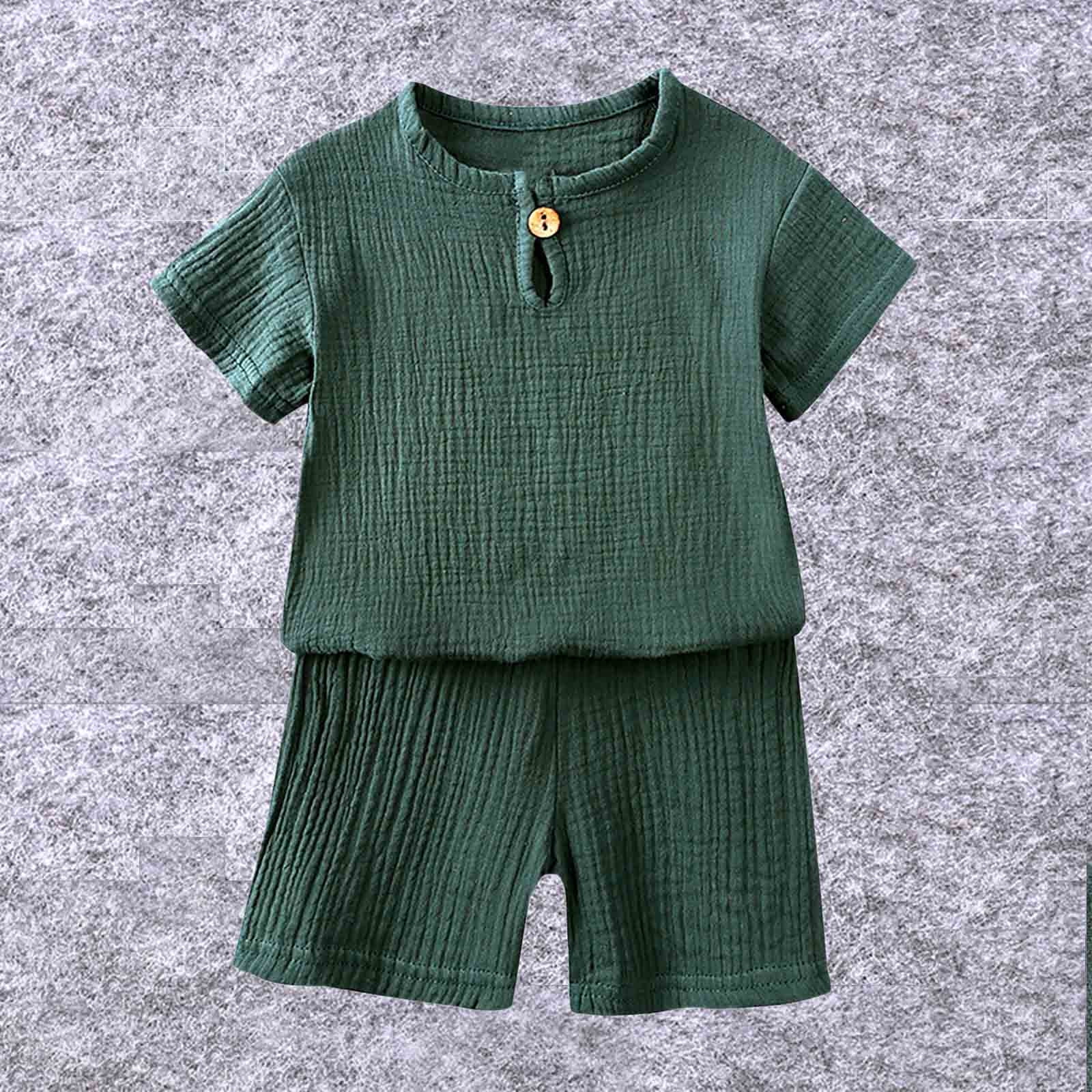 Tdoqot Toddler Girls Shortsleeve Shirts and Casual Shorts- Cotton Linen Soft Summer Clothes Girls Outfits Set Army Green Size 3T