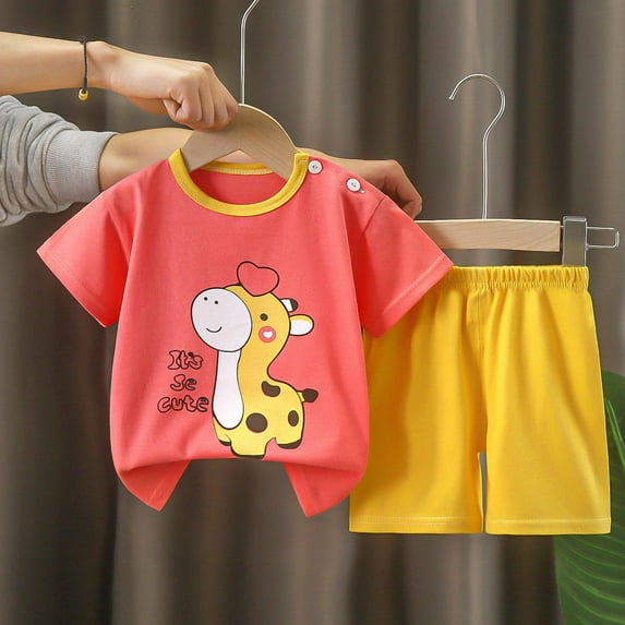 Tdoqot Toddler Girls Summer Outfit Sets- Short Sleeve Kids Clothes Graphic Cute T Shirts and Shorts Red Size 5-6T