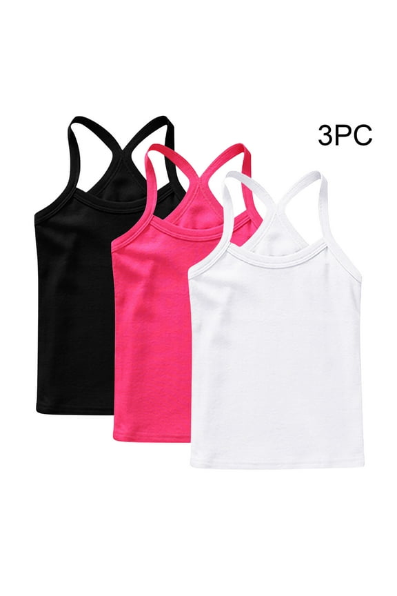 Toddler Girls Tank Tops 3 PC- Soft Cotton Sleeveless Racerback Casual Summer Shirts Multicolor Size 6 T