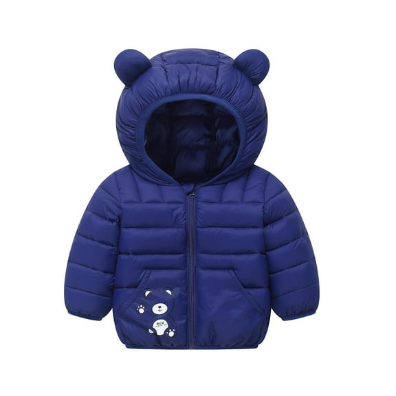 Tdoqot Toddler Girls Winter Coats with Hood- Cute Long Sleeve Full Zip Warm Quilted Jacket Navy Size 1 T