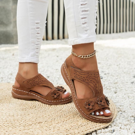 Tdoqot Wedge Sandals for Women- Comfy Dressy Summer Arch Support Womens Sandals Brown Size 9