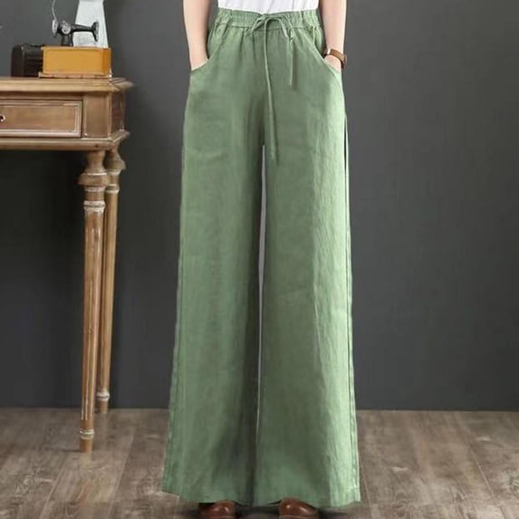 Tdoqot Wide Leg Linen Pants for Women- Casual Drawstring Elasticated Waist Comfy Womens Pants Mint Green Size 3XL