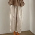 thumbnail image 1 of Tdoqot Wide Leg Linen Pants for Women- Casual High Waisted Elasticated Waist Harem Pants Comfy Womens Pants Beige Size M, 1 of 4