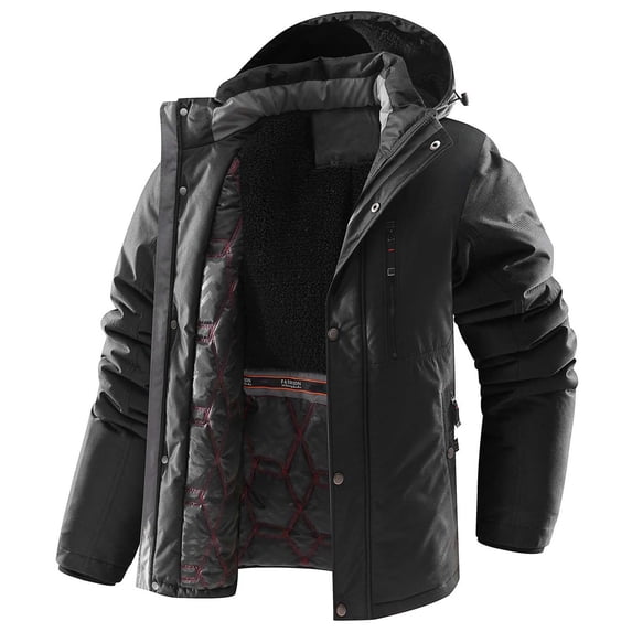 Tdoqot Winter Coats for Men Puffer Jacket Warm With Hood Zip up Mens Quilted Jacket Black Size L