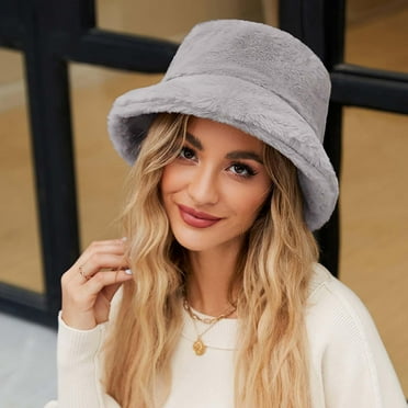 Tdoqot Winter Hats for Women- Fleece Warm Soft Bucket hats Gray
