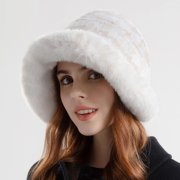 Tdoqot Winter Hats for Women- Warm Fleece Plaid Soft Bucket hats Beige