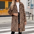 thumbnail image 1 of Tdoqot Winter Long Coats for Women Long Sleeve Casual Warm Leopard Print Cardigan Hoodless Womens Faux Fur Coats Brown, 1 of 8
