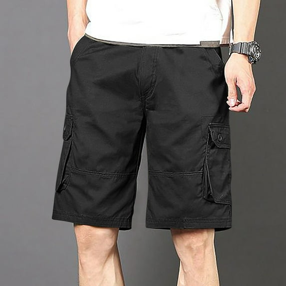 Tdoqot With Pockets Casual Knee Length Realxed Fit Outdoor Cargo Shorts for Men Black Size XXL