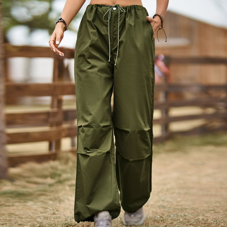 Tdoqot Cargo Pants Women- Casual with Pockets Elastic Waist Drawstring  Comftable Plus Size Pants Army Green Size S 