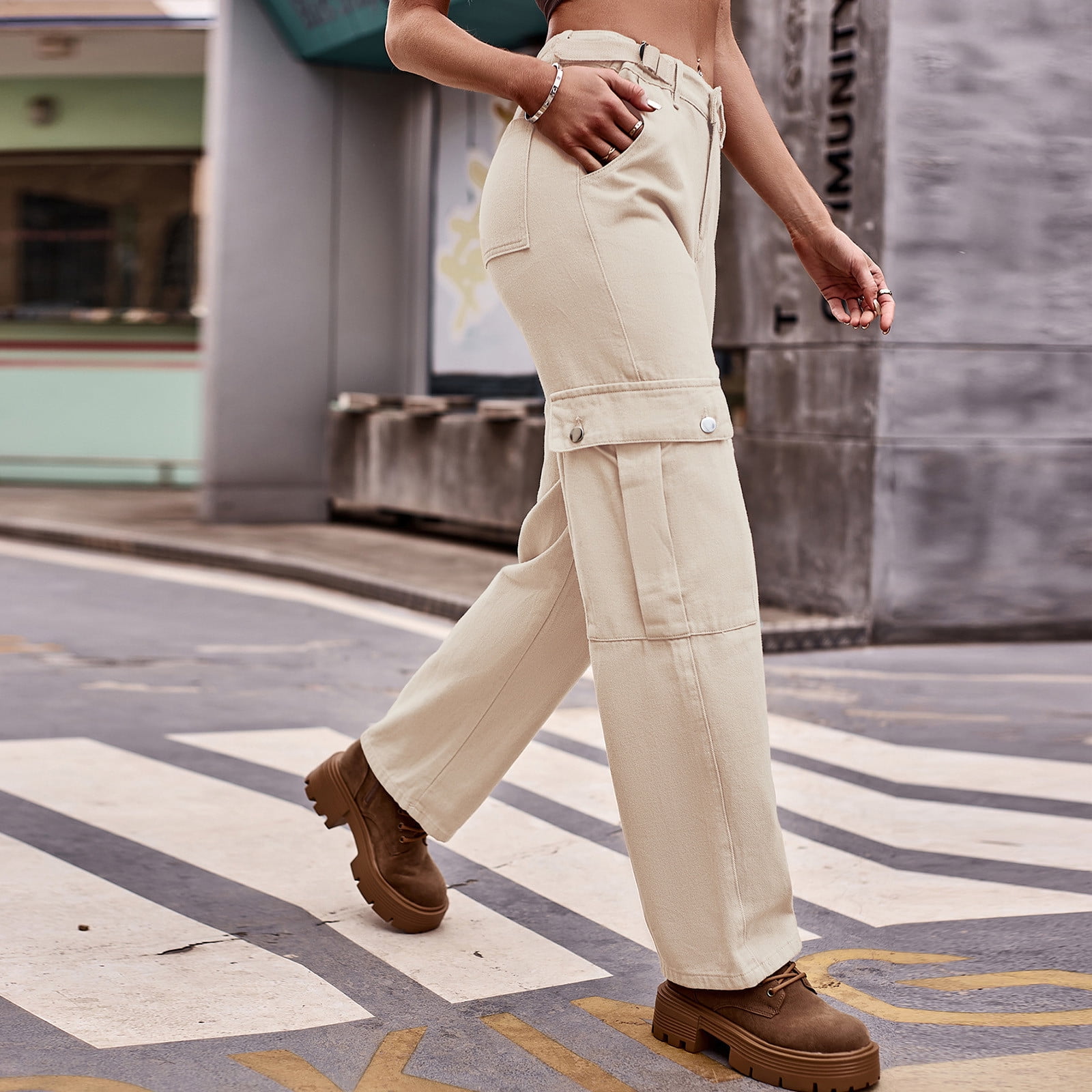 Tdoqot Women's Cargo Pants- Fashion Pockets Khaki Size S Walmart.com