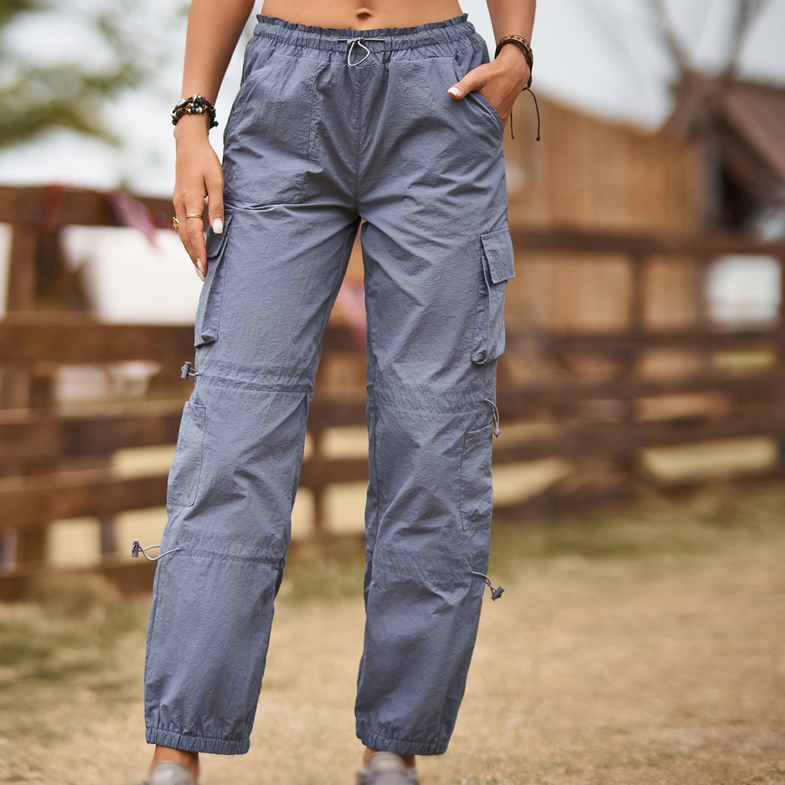 Women's elastic waist pants with pockets top