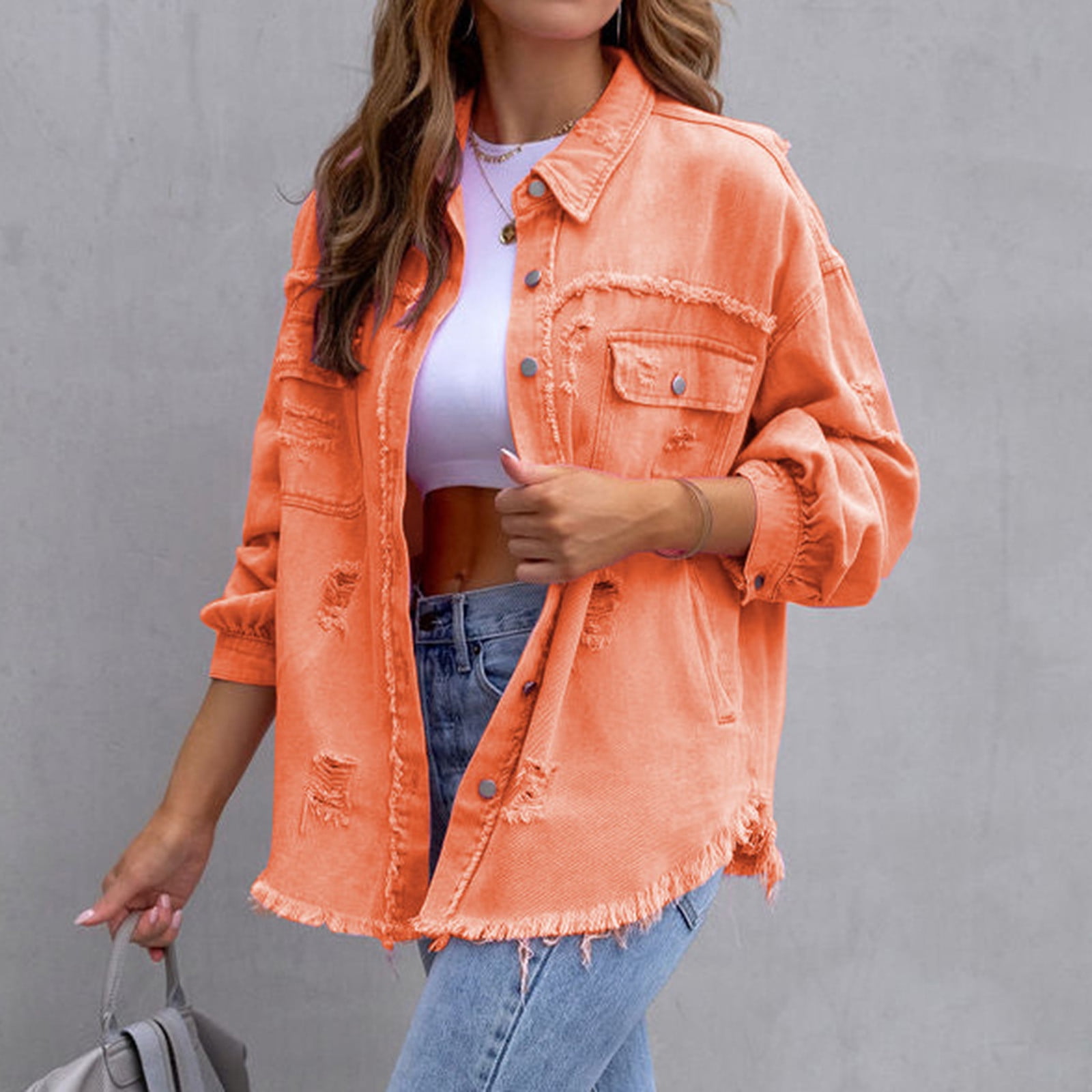 Tdoqot Women's Jean Jacket- Button Down Ripped Fashion Fall Jackets for ...