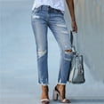 thumbnail image 1 of Tdoqot Women's Stretch Pull On Straight Leg Jean Skinny Petite- Ripped With Pockets Mid Rise Summer Casual Denim Pants Light Blue Size 6, 1 of 9