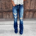 thumbnail image 1 of Tdoqot Women's Stretch Relaxed Fit Straight Leg Jean- Casual Ripped Summer Denim Pants Blue Size 12, 1 of 6