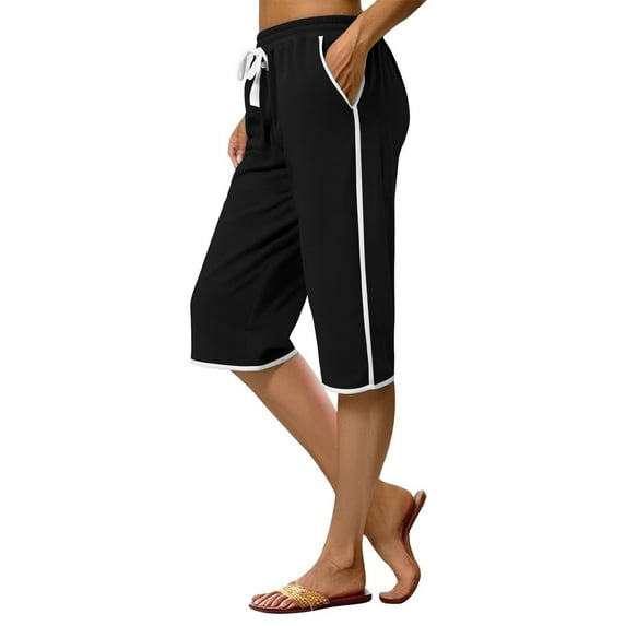Tdoqot Womens Athletic Shorts with Pockets- Elastic Waist Knee Length Casual Baggy Gym Running Shorts Black Size S