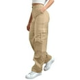 thumbnail image 1 of Tdoqot Womens Baggy Cargo Pants- Casual Stretch Elastic Waist Button Up Fashion Straight Leg Hiking Pants Khaki Size S, 1 of 8