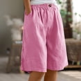 thumbnail image 1 of Tdoqot Womens Bermuda Shorts Knee length- Elastic Waist Summer Cotton Linen Loose Fit Casual Shorts with Pockets Pink Size 2XL, 1 of 7