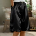 thumbnail image 1 of Tdoqot Womens Bermuda Shorts with Pockets- Summer Elastic Waist Casual Baggy Silk Satin Shorts Black Size 2XL, 1 of 6