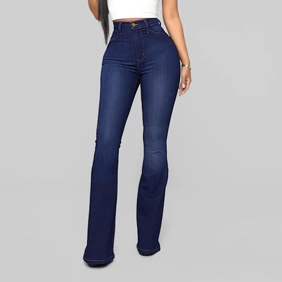 Tdoqot Womens Bootcut Jeans- Button Casual High Rise Denim Pants Dark Blue Size 10