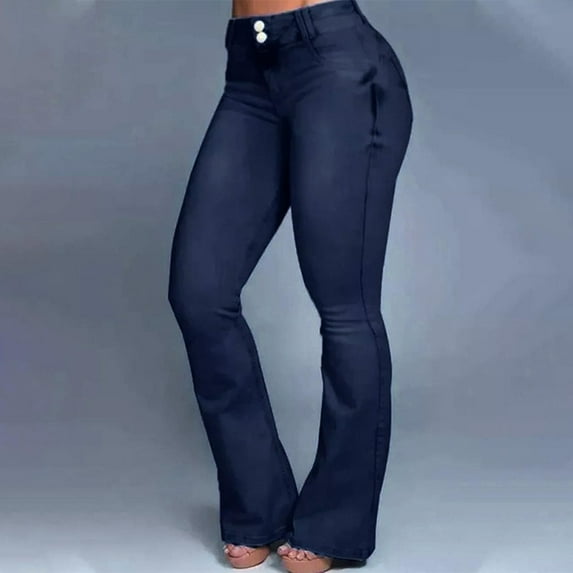 Tdoqot Womens Bootcut Jeans- Ripped Button Casual Mid Rise Denim Pants Dark Blue Size 18