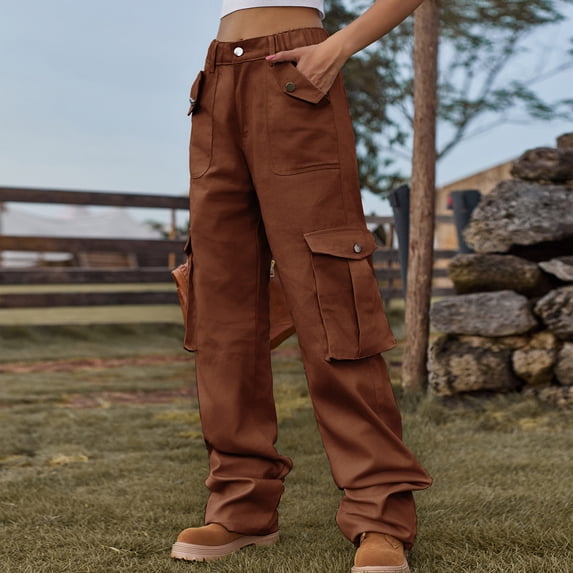 Tdoqot Womens Boyfriend Jeans- Mid Rise Cargo Pants Brown Size 12