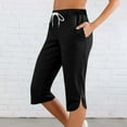 thumbnail image 1 of Tdoqot Womens Capri with Pockets- Baggy Casual Elastic Waist Soft Drawstring Active Pants Black Size XL, 1 of 9