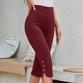 thumbnail image 1 of Tdoqot Womens Capris Pull On- High Waist Soft Slim Fit Casual Summer Pants Wine Size M, 1 of 9