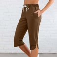 thumbnail image 1 of Tdoqot Womens Capris with Pockets- Drawstring Soft Elastic Waist Casual Drawstring Active Pants Brown Size S, 1 of 7