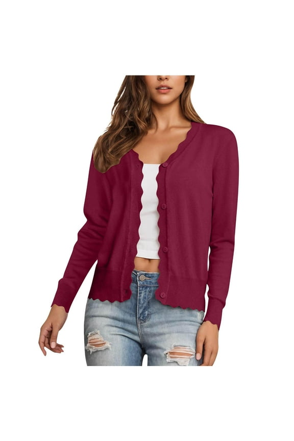 Womens Cardigan Sweaters Petite- Fall Fashion Lightweight Button Up Casual Cute Tops Wine Size S-2XL