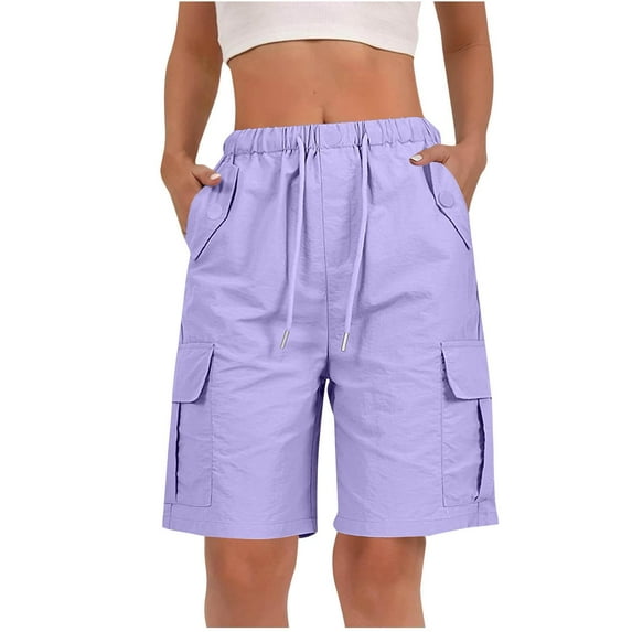 Tdoqot Womens Cargo Shorts Knee Length- Stretch Casual Elastic Waist Baggy Drawstring Shorts Purple Size XL