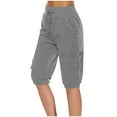 thumbnail image 1 of Tdoqot Womens Cargo Shorts with Pockets Knee length- Cotton Linen Casual High Rise Elastic Waist Drawstring Shorts Gray Size L, 1 of 5