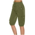 thumbnail image 1 of Tdoqot Womens Cargo Shorts with Pockets Knee length- Cotton Linen High Rise Elastic Waist Casual Drawstring Shorts Army Green S-3XL, 1 of 5