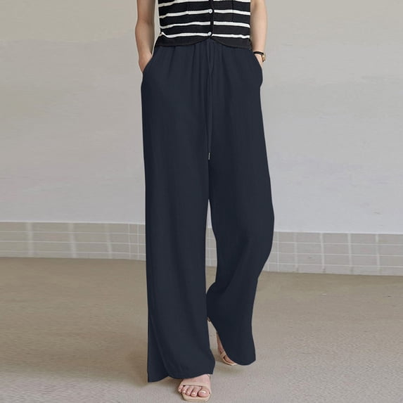 Tdoqot Womens Chino Pants- Drawstring Casual Comfy Wide Leg Pants Dark Blue Size 4XL