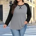 thumbnail image 1 of Tdoqot Womens Color Block Plus Size T Shirts- Long Sleeve Casual Loose Fit Crewneck Fall Tops Gray Size 3XL, 1 of 6