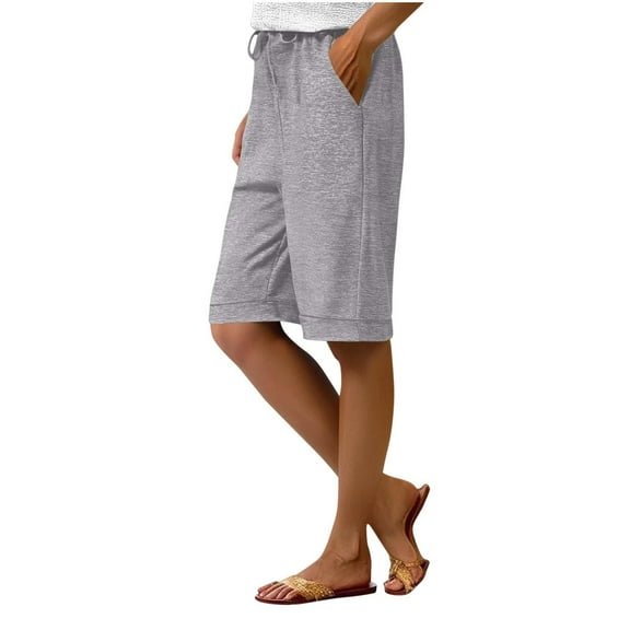 Tdoqot Womens Cotton Shorts with Pockets- Elastic Waist Casual Drawstring Baggy Bermuda Shorts Gray Size XL