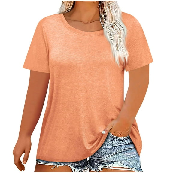 Tdoqot Womens Cotton T Shirts Plus Size- Soft Summer Short Sleeve Casual Basic Tees Tops Orange Size 2XL