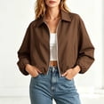 thumbnail image 1 of Tdoqot Womens Cropped Bomber Jackets- Casual Lightweight Trendy Zip Up Long Sleeve Fall Track Jacket Brown Size M, 1 of 8