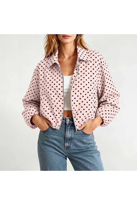 Womens Cropped Bomber Jackets- Zip Up Lightweight Trendy Long Sleeve Casual Fall Track Jacket Pink Size S