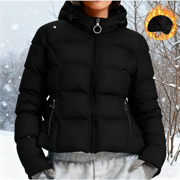 Tdoqot Womens Cropped Puffer Jackets with Hood- Regular Fit Casual Lightweight Zip Up Trendy Winter Coat Black Size S-3XL