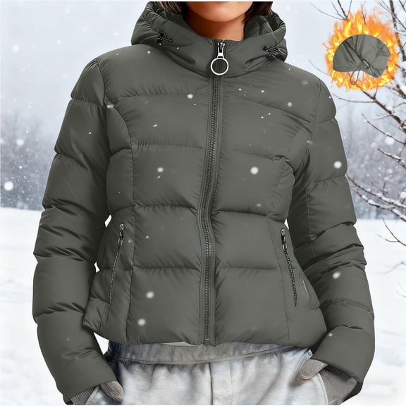 Tdoqot Womens Cropped Puffer Jackets with Hood- Zip Up Lightweight Casual Trendy Regular Fit Winter Coat Gray Size L