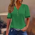thumbnail image 1 of Tdoqot Womens Eyelet T Shirts Trendy- Casual Lace Short Sleeve Loose V-Neck Summer Tops with Buttons Green Size M, 1 of 6