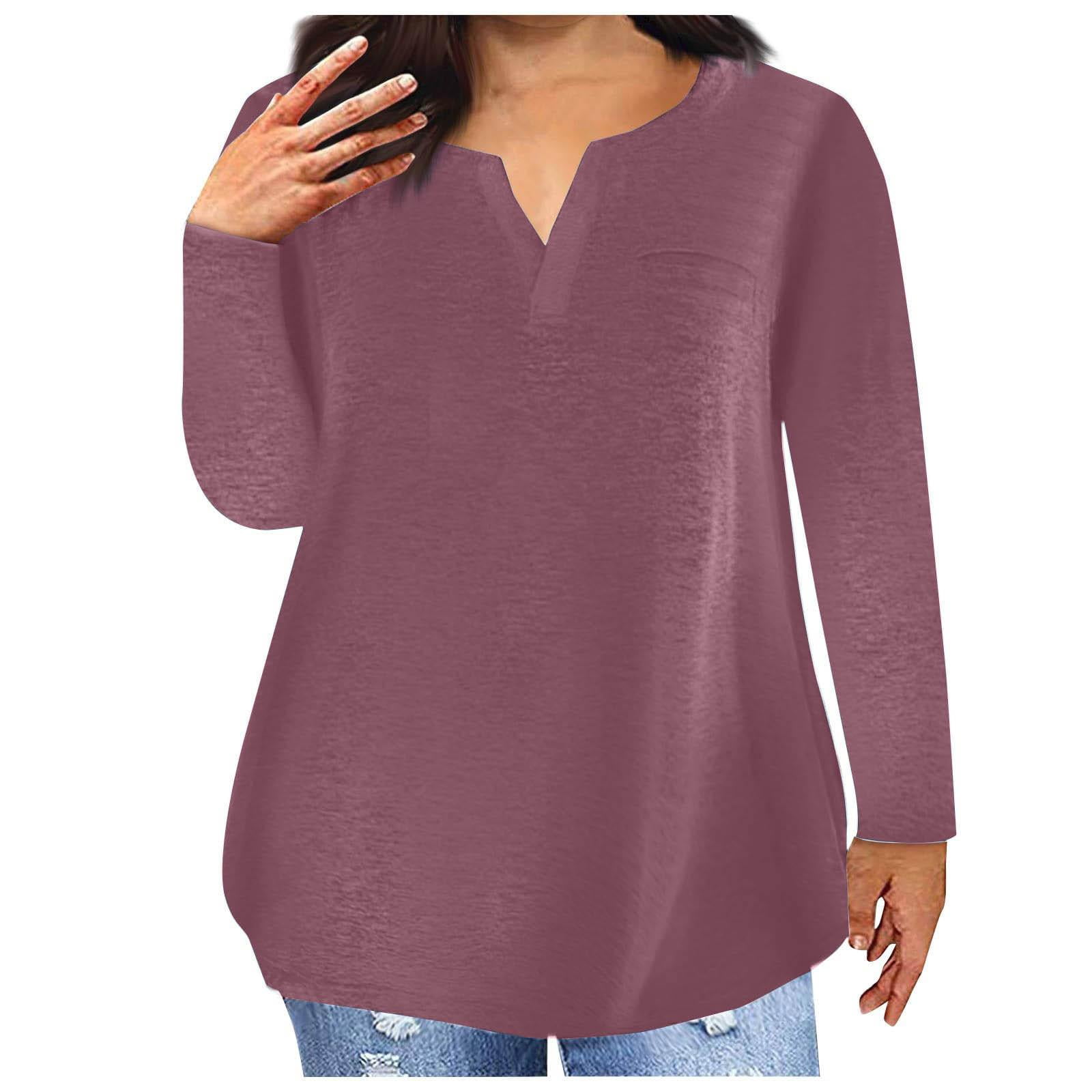 Tdoqot Womens Fall Shirts Tops Long Sleeve Casual Loose Fit V Neck Plus ...