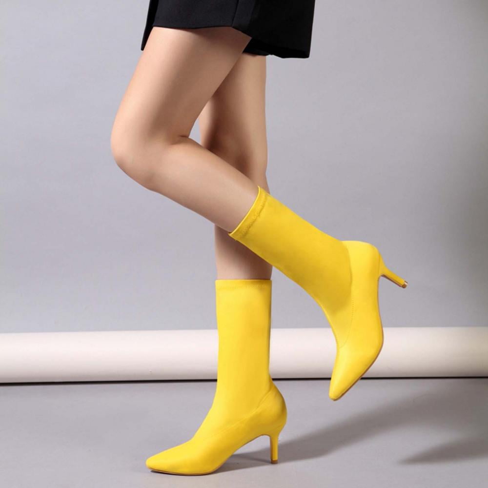 Sandy yellow high heel boots - KeeShoes