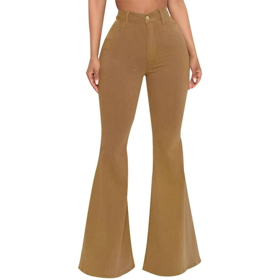 Tdoqot Womens Flare Jeans High Rise Casual Wide Leg Womens Denim Pants Brown Size 10