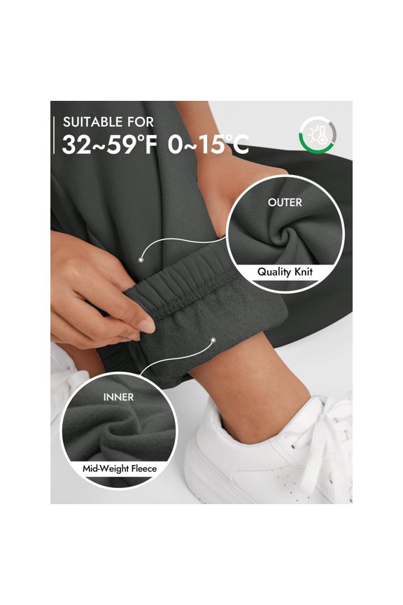 Womens Fleece Sweatpants with Multiple Pockets- Elastic Waist Relaxed Fit High Rise Casual Drawstring Cargo jogger Pants Dark Gray Size XL